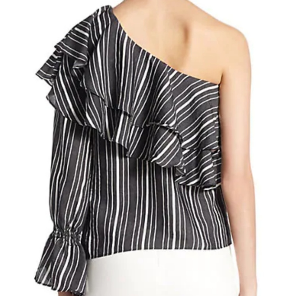 Scripted Ruffled Striped One-Shoulder Top Small - image 2